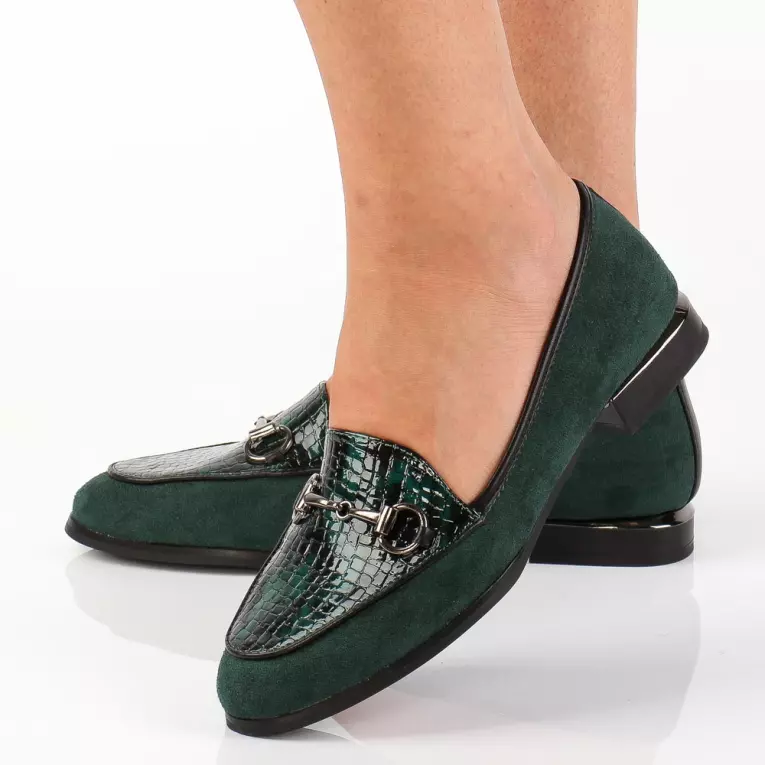 Zielone loafersy damskie na obcasie, półbuty JEZZI 2167-1