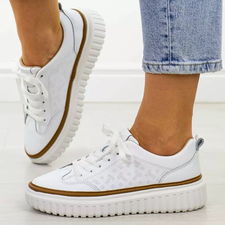 Białe skórzane sneakersy damskie Sergio Leone Sp025