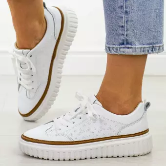 Białe skórzane sneakersy damskie Sergio Leone Sp025