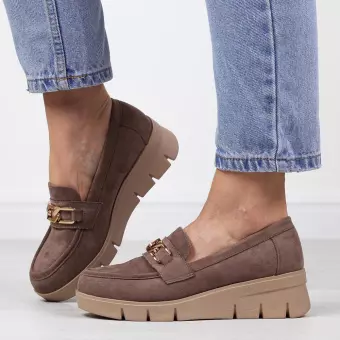 Mokasyny damskie khaki na koturnie Potocki 12372