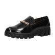 Czarne lakierowane mokasyny damskie na platformie, loafersy SERGIO LEONE MK755