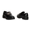 Czarne lakierowane mokasyny damskie na platformie, loafersy SERGIO LEONE MK755
