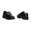 Czarne lakierowane mokasyny damskie na platformie, loafersy SERGIO LEONE MK755