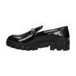 Czarne lakierowane mokasyny damskie na platformie, loafersy SERGIO LEONE MK755