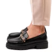 Czarne loafersy na traperze, mokasyny damskie La.Fi 001B-PU