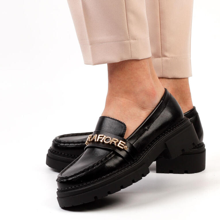 Czarne loafersy na traperze, mokasyny damskie La.Fi 001B-PU
