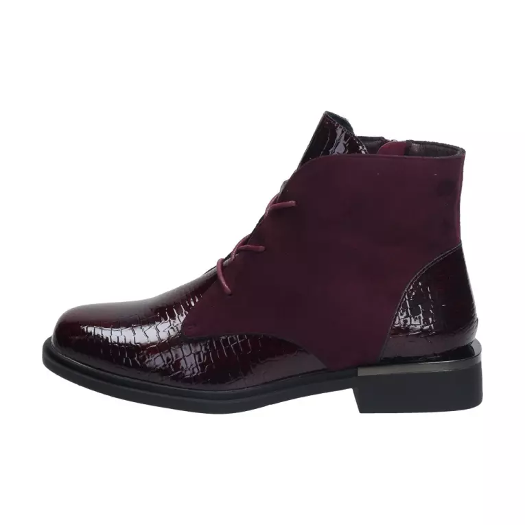 Bordowe botki damskie SERGIO LEONE BT401 LAKIER KROKODYL