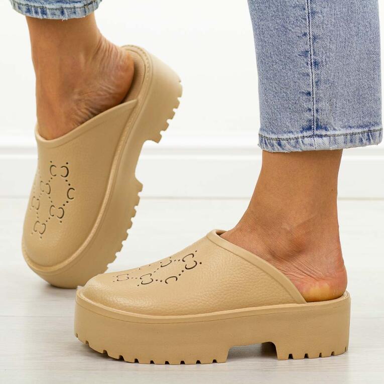 Khaki lekkie piankowe klapki damskie Bj691