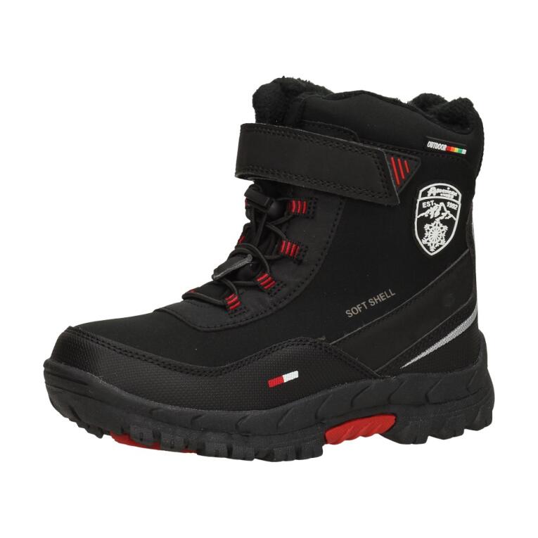 Czarne śniegowce dziecięce dla chłopca z membraną AMERICAN CLUB SOFTSHELL HL24/22 BK/RD
