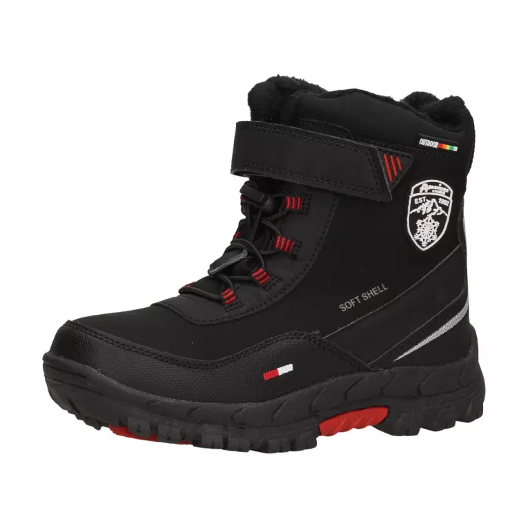 Czarne śniegowce dziecięce dla chłopca z membraną AMERICAN CLUB SOFTSHELL HL24/22 BK/RD