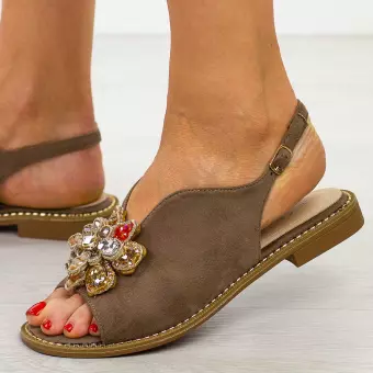Taupe płaskie sandały damskie S.Barski 001