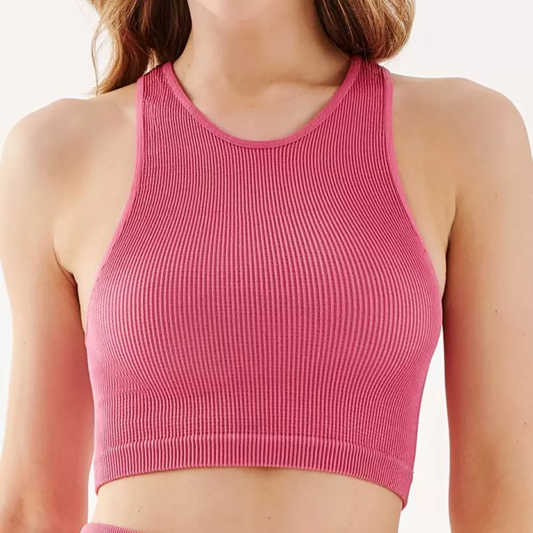 Bezszwowy top damski z dekoltem halter Rib rose