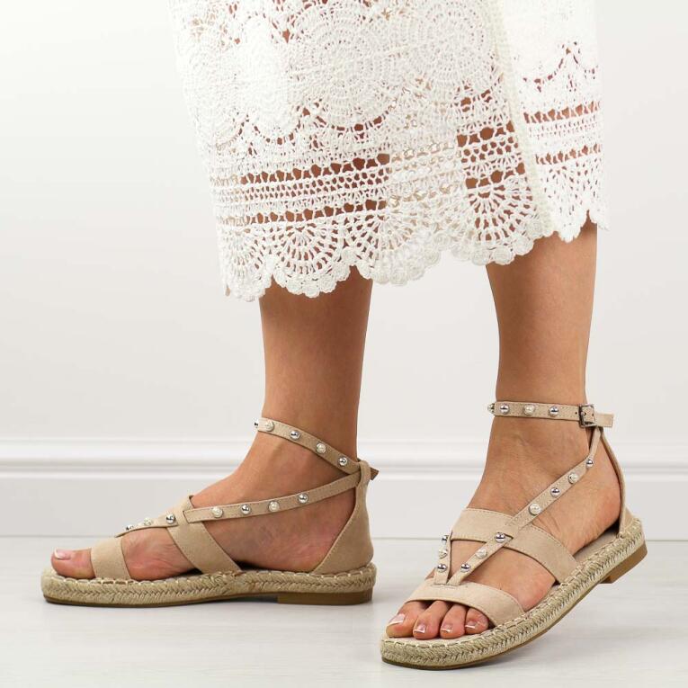Beżowe espadyle damskie, sandały S.Barski 33132