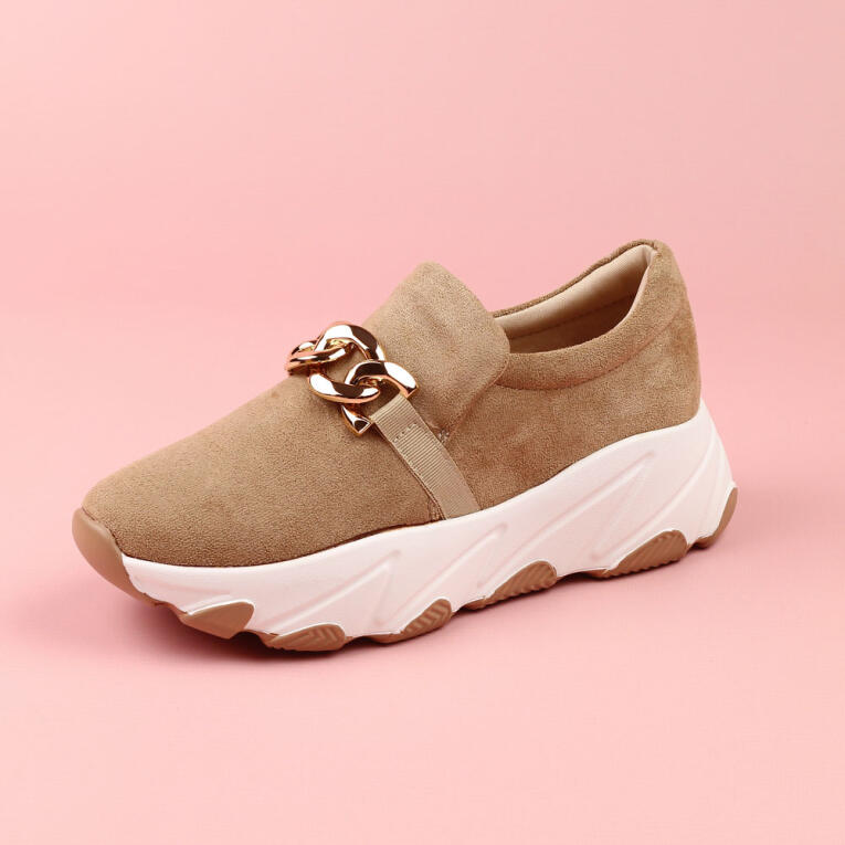 Beżowe półbuty damskie z łańcuchem, sneakersy POTOCKI 12035