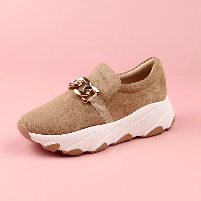 Beżowe półbuty damskie z łańcuchem, sneakersy POTOCKI 12035