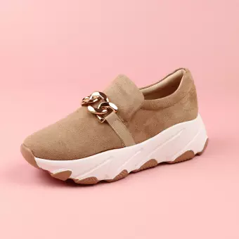 Beżowe półbuty damskie z łańcuchem, sneakersy Potocki 12035