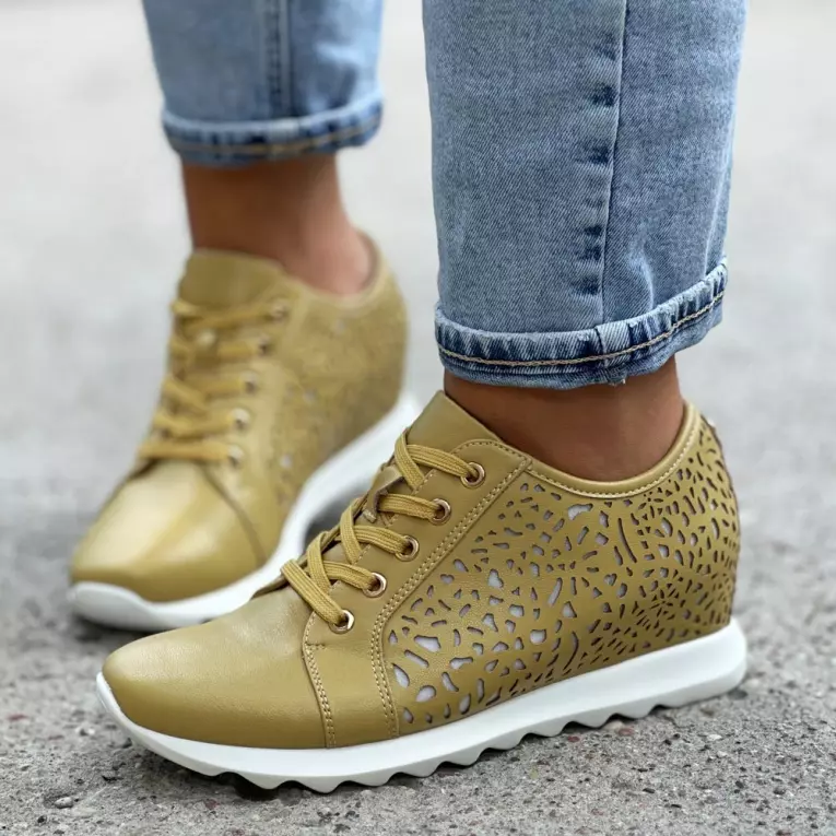 Złote botki damskie sneakersy JEZZI ASA170-3