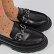 Czarne loafersy na traperze, mokasyny damskie z łańcuchem La.Fi 002B-PU