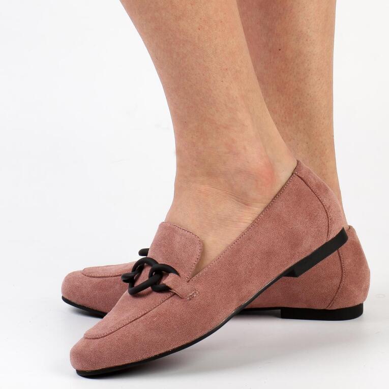 Różowe zamszowe loafersy, mokasyny damskie La.Fi 020DP-SU