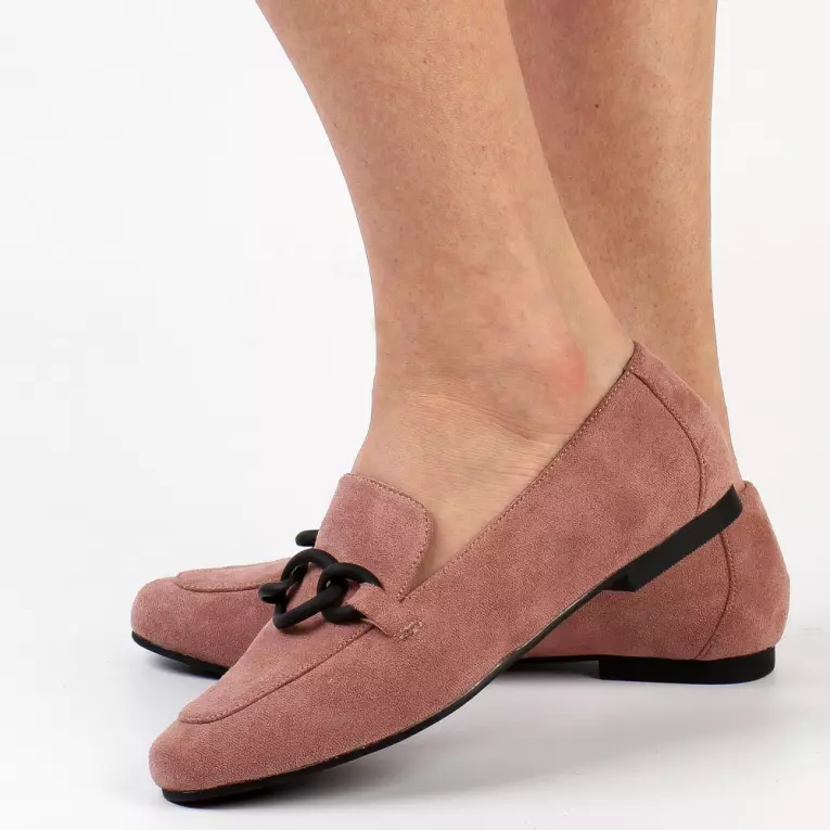 Różowe zamszowe loafersy, mokasyny damskie La.Fi 020DP-SU