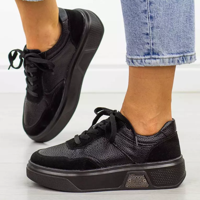 Czarne skórzane sneakersy damskie Sergio Leone Sp026