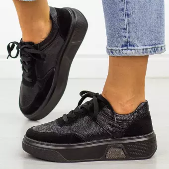 Czarne skórzane sneakersy damskie Sergio Leone Sp026