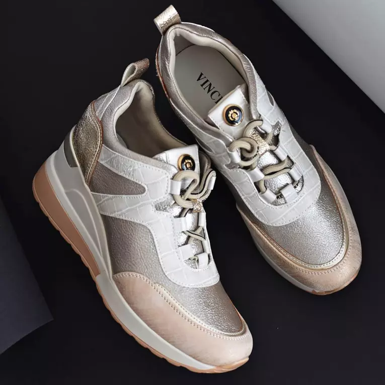 Złote sneakersy półbuty damskie VINCEZA 10670