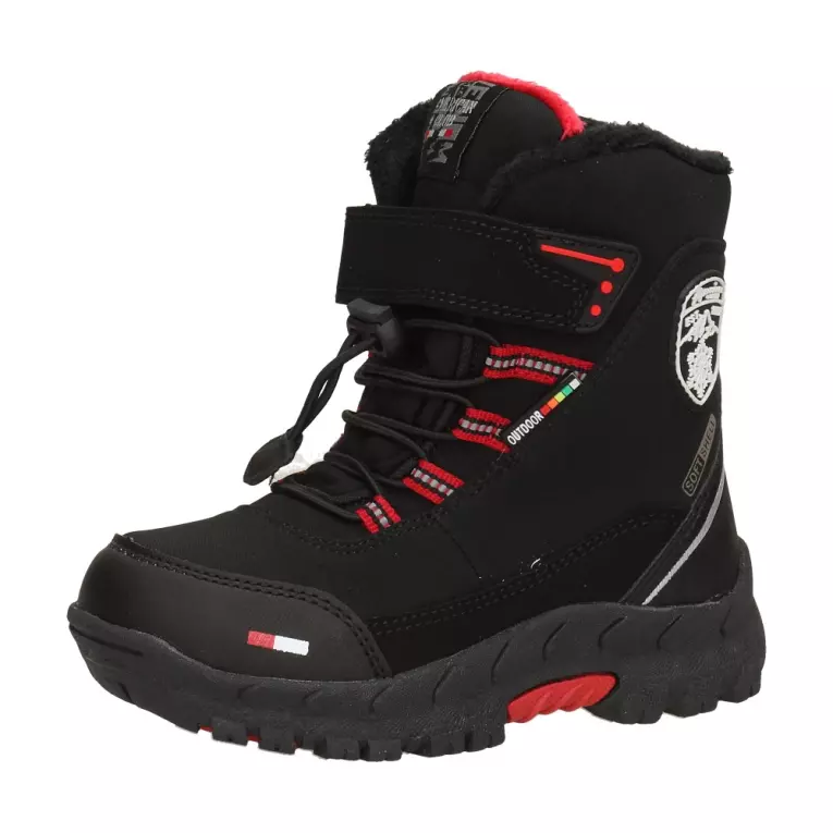 Czarne śniegowce dziecięce dla chłopca z membraną AMERICAN CLUB SOFTSHELL HL27/22 BK/RD