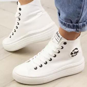 Białe tekstylne trampki damskie na platformie Lee Cooper 1627l