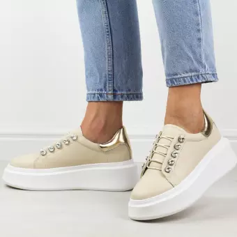 Beżowe skórzane sneakersy damskie DiA 628