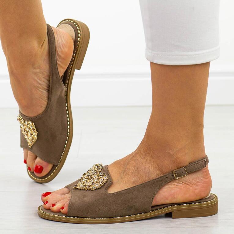 Taupe płaskie sandały damskie S.Barski 018