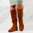 Wiosenne ażurowe kozaki damskie S.BARSKI 66-100 CAMEL
