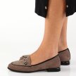 Szare loafersy damskie na obcasie, półbuty JEZZI 2167-1