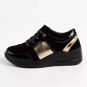 Czarne skórzane sneakersy damskie na koturnie S.Barski 22477