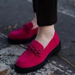 Fuksjowe loafersy damskie, zamszowe mokasyny Potocki 12112
