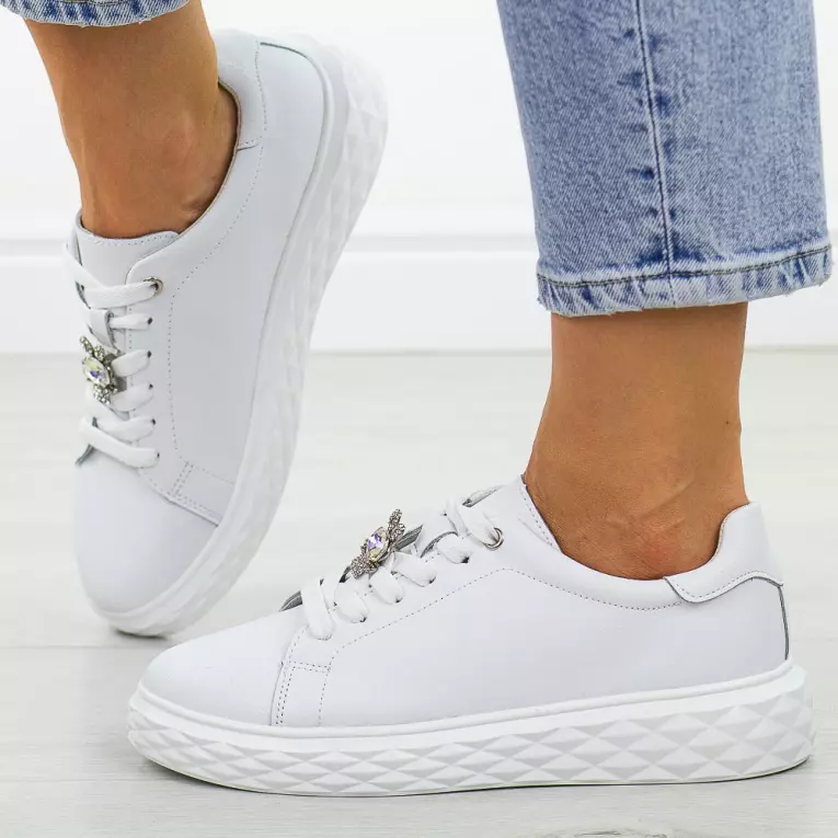 Białe wt skórzane sneakersy damskie Sergio Leone Sp110