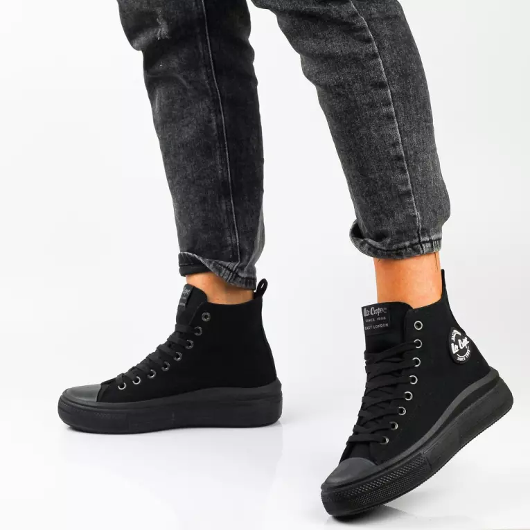 Czarne tekstylne trampki damskie na platformie LEE COOPER 1628L