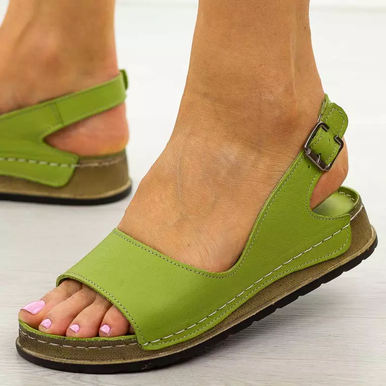 Khaki skórzane sandały damskie T.Sokolski 306