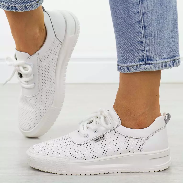 Białe skórzane sneakersy damskie Sergio Leone Sp102