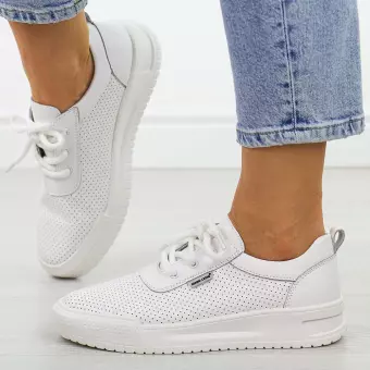 Białe skórzane sneakersy damskie Sergio Leone Sp102